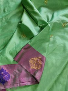 pista with pink soft silk. Saree