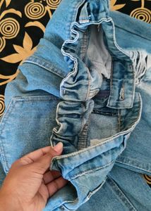Blue Denim Torn Jeans With Elastic Waist