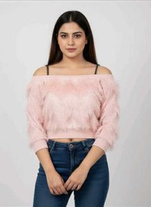 Pink Fur Off-the-Shoulder Top