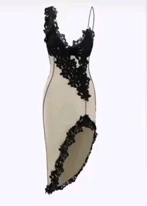 Slit Front Cut Dress With Black Lace Work