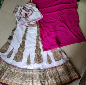 Heavy Work White Pink Lehenga Choli Set