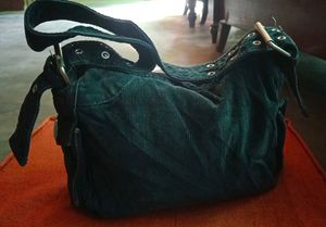 Dark Grey Jeans Velvet Shoulder Bag - Y2K Style