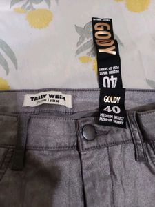 Shiny Silver Coated Jeans - Size 40
