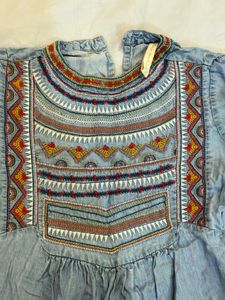 Denim Embroidered Top