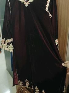 Velvet Maroon Partywear Kurti