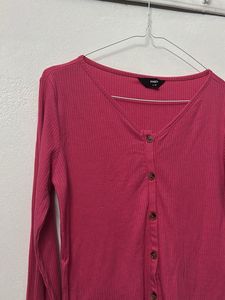 Pink Knit Button-Down Top
