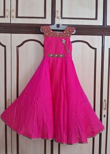 Pink Floor-Length Gown with Embroidered Neck