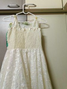 Girls Long Gown White and Green