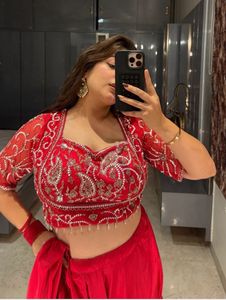 Red Embroidered pre draped saree new