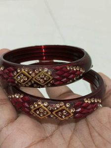 Burgundy &amp; Gold Beaded Bangle Set
