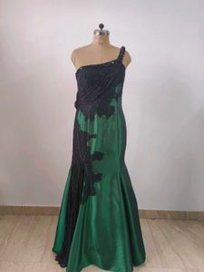 Emerald & Black One-Shoulder Gown
