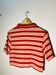 Striped Cropped Polo Top