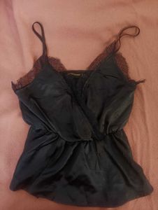 Laced Navy Blue Satin Top