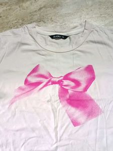 Cute White Tee w/ Pink Bow