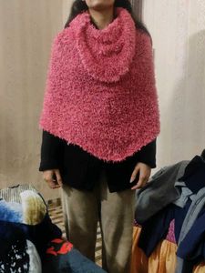 Cozy Pink Poncho with Cowl Neck