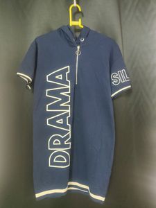 Navy Graphic Print Hoodie Dress