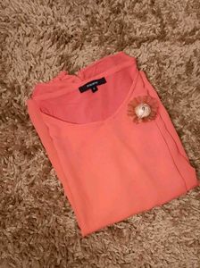 Coral Top with Flower Detail