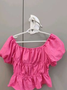 Newme Hot Pink Ruffled Crop Top