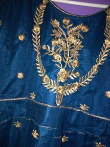 Elegant Teal &amp; Gold Anarkali Dress With Dupatta
