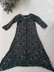 Dark Green Print Dress