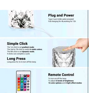 Rose Diamond Table Lamp USB charging Touch Light