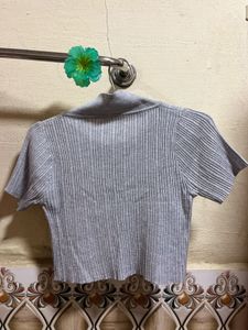 Gray Ribbed Knit Crop Top