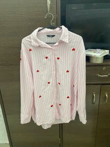 Heart Print Oversized Shirt With Pants