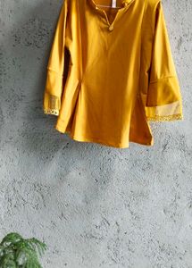 Mustard Colour Peplum Top With Beautiful Sleeves
