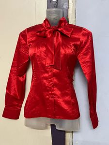 Red Silk Shirt Top