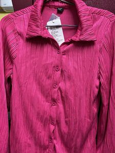 Pink Plisse Button-Down Top