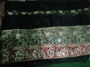 party wear  black saare with sitched maroon colour blouse