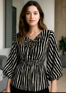 Striped Tie Neck Top