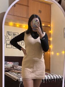 Cute Beige Sweater Mini Dress