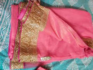 Pink Half Net Saree