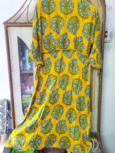 A line  Mustered Sky Blue Booti Print Kurta