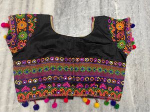 Black Colour Embroidered Blouse With Pom Po