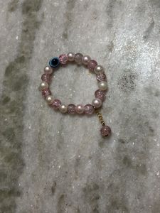 Pink Crackle Bracelet with Evil Eye ✨🎀🧿