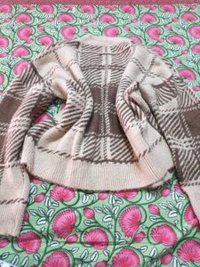 Brown Plaid V-Neck Sweater