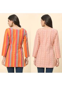 Orange &amp; Multicolour Kurtis(Combo)