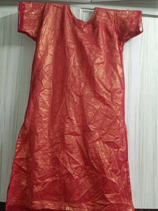 Red &amp; Gold Embellished Dress Material