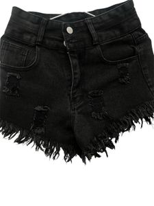 Frayed Black Denim Shorts  Size Xs Fit To S