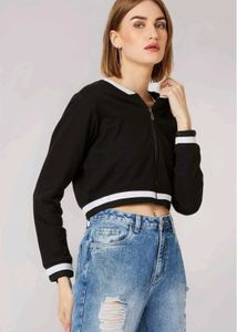 Black Cropped Bomber Jacket