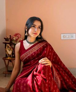 New Pure Cotton Maroon Saree🌼