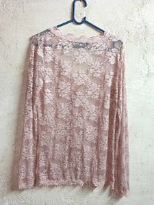 Partywear See-through Lace Shirt Top Pink