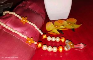 Pearl & Orange Bead Necklace Set