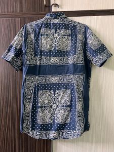 Zara Navy Blue Slim Fit Printed Casual Shirt
