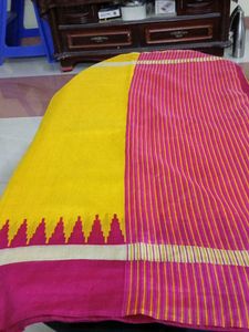Yellow Georgette saree With Temple Border