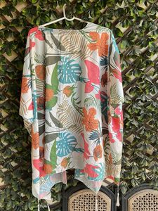 Tropical Print Kimono Cover-Up