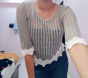 Grey Crochet Top