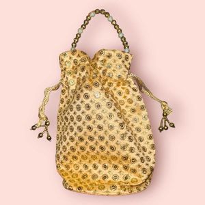 Silk Peach Embroidery Potli
